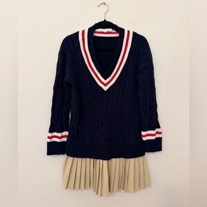English Factory Cable Knit Pleated Sweater Dress Sz S Preppy Academia Tennis